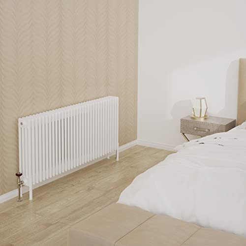 Warmehaus Traditional Cast Iron Style White 4 Column Horizontal Radiator 600x1460mm Central Heating Space Saving Radiators
