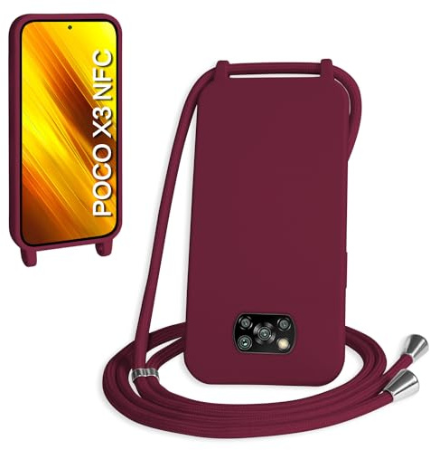 WenBaby Handykette für Xiaomi Poco X3 NFC/Poco X3/Poco X3 Pro Hülle mit Band,Handyhülle mit Schnur zum Umhängen Silikon Seil Necklace Schutzhülle mit Kordel Tasche Case TPU Bumper - Rot