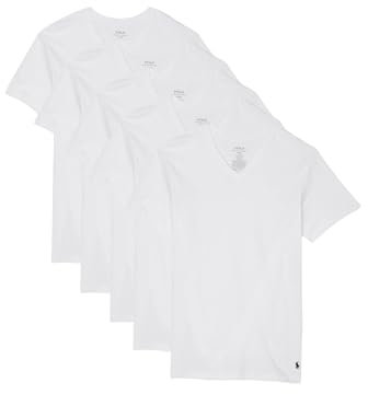 POLO RALPH LAUREN Classic Fit Wicking V-Neck 5-Pack Undershirts, 5 White/Cruise Navy, S