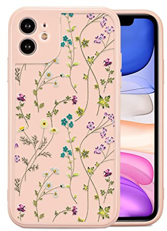 RALEAVO Flower Case for iPhone 11 (6.1”), Girls Floral Silicone Shockproof Case Cover with Cute Patterns Protective Case for iPhone 11-Pink