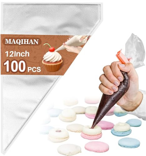 MAQIHAN 100PCS Piping Bags Disposable - Icing Bags Pastry Bags Frosting Bags Disposable Piping Bag Cake Decorating Bags Tipless Piping Bags Mangas Pasteleras Cookie Decorating Kit Baking Supplies