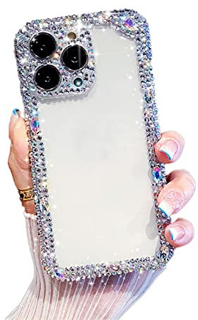 DRIMEE Funda para iPhone 14 | Luxury Shiny Crystal Rhinestone Diamond Bumper Funda Transparente | 3D Luxury Glitter Sparkle Bling Case Compatible con Apple iPhone 14 Capa,Clear,14 Pro