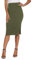 EXCHIC Damen Büro Hohe Taille Knielänge Stricken Bleistiftrock Elastische Bodycon Midi Rock mit Schlitz(L, Armeegrün)