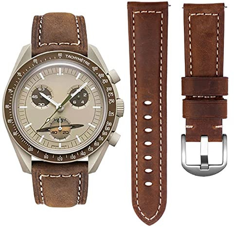 Stanchev Leder Armband für Moonswatch Swatch - Verstellbares Weiches Ersatzband, Uhrenarmband für Omega X Swatch Zubehör (Kaffee)
