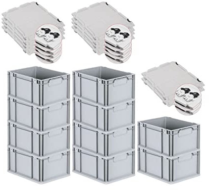 PROREGAL SuperSparSet 10x Eurobox NextGen Economy mit Scharnierdeckel & schwarzen Verschlüssen | Griffe geschlossen | HxBxT 22x30x40cm | 20 Liter | Eurobehälter Transportbox Transportbehälter