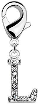 beyoutifulthings Damen Charm-Anhänger Buchstabe L Silber Zirkonia Clear Bettel-Armband Charm-träger Fuß-kettchen Hals-kette Chirurgenstahl
