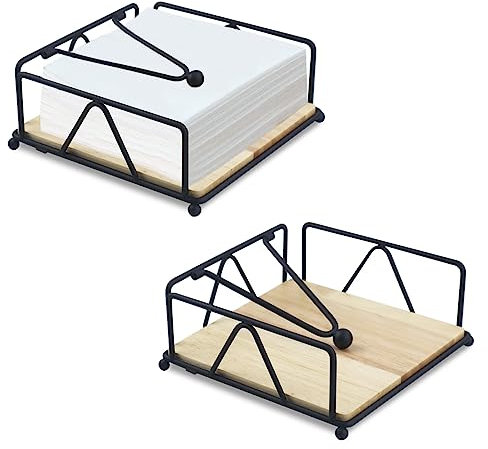 Lot de 2 porte-serviettes noirs pour cuisine, porte-mouchoirs avec bras lesté, distributeur de serviettes en métal avec base en bois, porte-serviettes en papier pour cuisine, restaurant (noir)