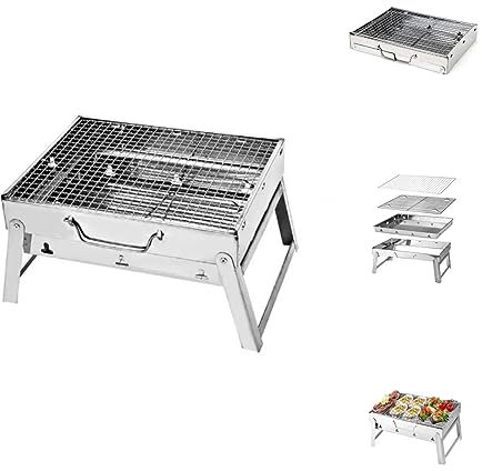 Toolbrothers Outdoor tragbarer Holzkohle Edelstahl Grill für Camping werkzeuglose Montage 43 x 29 x 23 cm Silber Smoker BBQ Pit Grill