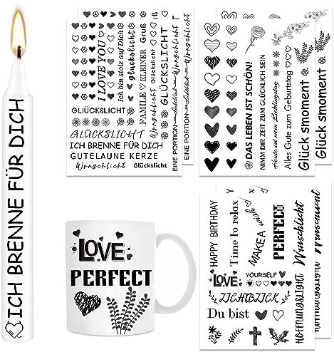 ALLAVA 6 Stück Kerzentattoos (200+ Muster), Wasserschiebefolie kerzen, Kerzensticker Kerzenfolie für Kerze Tasse DIY Geschenk, Kerzen Dekorieren, Kerzensprüche (Stil C)