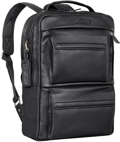 STILORD 'Egon' Moderner Laptop Rucksack 15 Zoll Leder für Damen und Herren Lederrucksack Vintage Rucksack Business Handgepäck Reiserucksack Travel Backpack, Farbe:schwarz