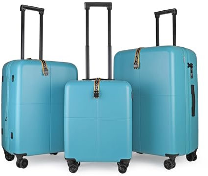 JLY Premium Hard Suitcase Set of 3 – 100% German Covestro Polycarbonate Luggage with 4 Spinner Wheels, TSA Lock, Superior Organisation – Small + Medium + Large – Aqua Blue