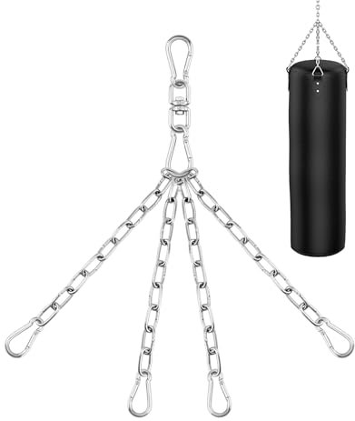 QWORK® 4-Strängige Boxsack Aufhängung Kette, Robuste Edelstahl Ketten zum Aufhängen von Boxsäcken, Gesamtlänge 50cm, 360-Grad-Drehgelenk, Maximale Tragfähigkeit 70 kg