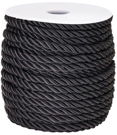 jijAcraft 5mm Dekorative Gedrehte Kordel Schwarz, 3-Lagiges Twisted Polyester-Schnurseil Für Wohnkultur, Kostüme Verschönern, Ehrenschnur, Geschenktüten Kordeln 20 Meters