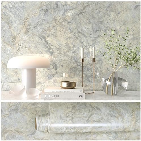 VEELIKE Marmor Tapete Creme Grau Vintage Klebefolie Marmoroptik Cremegrau Marmortapeten Wand Grau Mamorfolie Selbstklebend Küchenfolie Rückwand Wandtapete Badezimmer Arbeitsplatte Tisch 40cm×300cm