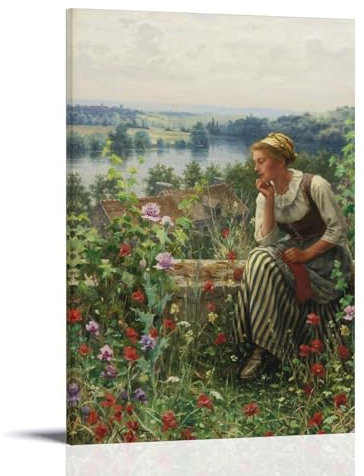 The Woman in The Garden By Daniel Ridgway Knight Painter Artwork Poster Picture Print Wall Art Painting Canvas Artworks Gift Idea Room Aesthetic 16x24inch(40x60cm)