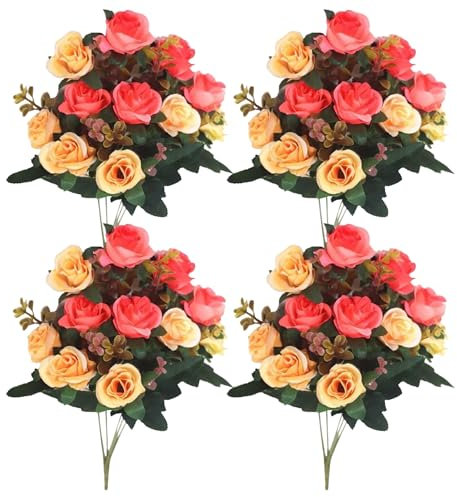 Wedhapy Fiori del cimitero per tomba, fiori finti Fiori di plastica per decorazione 4 mazzi rose finte 11,8 '' Fiori artificiali per tombe 12 Fagro di seta fiori commemorativi per tomba arancione