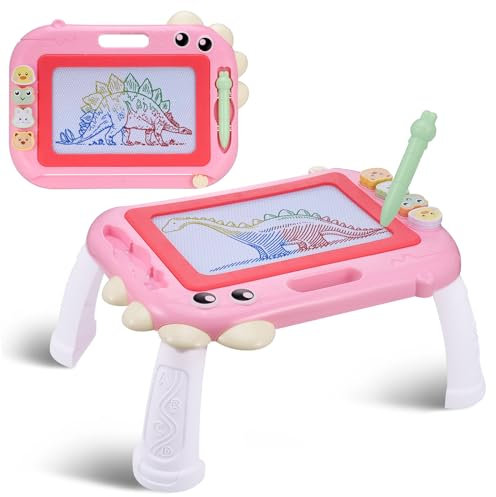 Fentar Magnettafel Kinder, Maltafel Zaubertafel mit Abnehmbarem Bein, Magnetische Maltafel mit Stift und Stempeln, Schöne Cartoon Zaubertafel Kinder Spielzeug Geschenk ab 2 Jahre (Rosa)