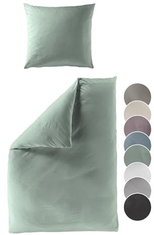 liebling Satin Bettwäsche grün, 1 x Bettbezug 220 x 240 cm + 2 x Kissenbezug 80 x 80, Bettzeug aus 100% seidig weicher Baumwolle, 60 Grad, Ökotex Made in Green