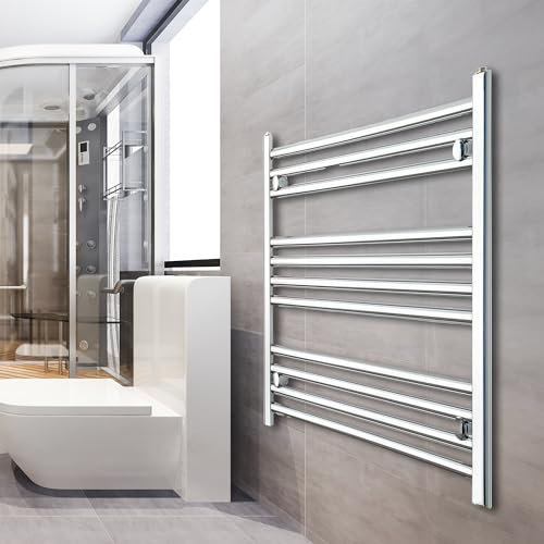 800mm Wide Chrome Heated Towel Rail Radiator Straight Flat Bathroom Warmer Rack Central Heating Turkish Zone (800mm Wide x 600mm Height)