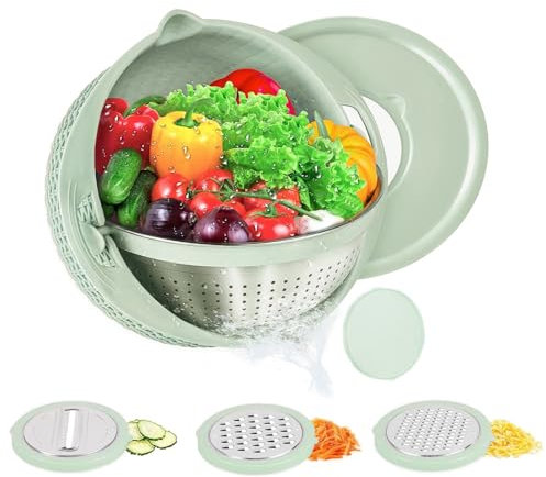 Bugucat Colador de Cocina 4 en 1Multifuncional, Colador de Frutas, Colador de Pasta de Acero Inoxidable con 3 Ralladores, Colador de Cocina
