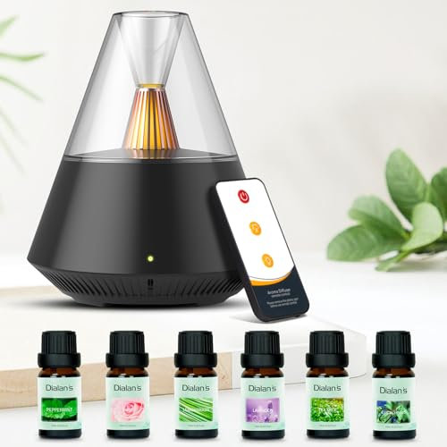 Essential Oil Diffuser with 6 Pcs*10ml Essential Oils Gift Set- Aromatherapy Oil Diffuser with Remote Control Waterless Auto-Off 2 Mist Mode for Home Office Gift (150ML, Black)