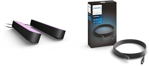 Philips Hue Play White and Colour Ambiance Smart Light Bar Double Pack Base Unit & Play Extension Cable, Black, 5m