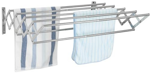 IBVIVIC Étendoir à Linge Mural Pliable, Porte-Serviettes Rétractable en Acier Inoxydable, Séchoir à Linge avec 7 Barres pour Intérieur & Extérieur, Longueur Réglable de 42 à 80CM (Argent)