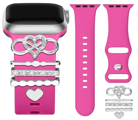 5ST Charms mit Armband Kompatibel für Apple Watch Armband 42mm 44mm 45mm 49mm, Metall Dekorative Glitzer Schmuck für iWatch Series SE 9 8 7 6 5 4 3 Ultra Damen (inklusive Armband)