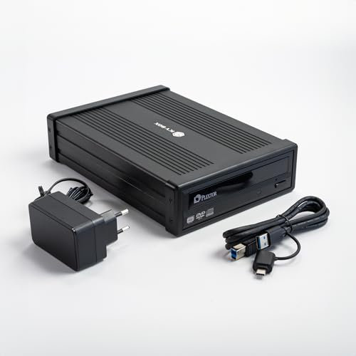 Plextor PX-891SAF-PLUS, externer DVD/RW-Recorder, 24x, SATA, Dual Layer im Aluminiumgehäuse, USB 3.2, lautlos, USB-A/-C Kabel, inkl. Netzteil, schwarz