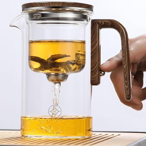 Enchantipot - Teiera magica, in vetro con separazione dell'acqua, con manico in legno, teiera magica, teiera magica, per stregoneria, teiera magica per tè sfuso da stregoneria (720 ml, bianco)