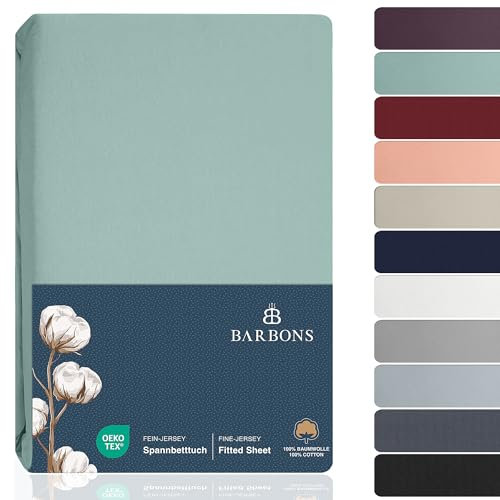 BARBONS Spannbettlaken 180x200cm - 100% Baumwolle Spannbetttuch Oeko-TEX Zertifiziert Bettlaken Jersey Bettwaren und Bettbezug für Boxspringbett und Dicke Matratzen bis 27 cm - Grün 180 x 200