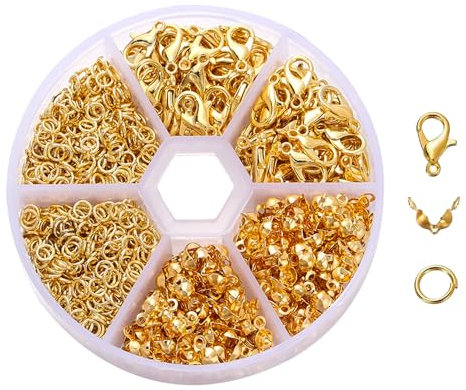 370 Pezzi chiusure per collane,chiusure per braccialetti Kit,gancetti per braccialetti, per gioielli,braccialetti Fai da Te,collane fai da te(Oro)