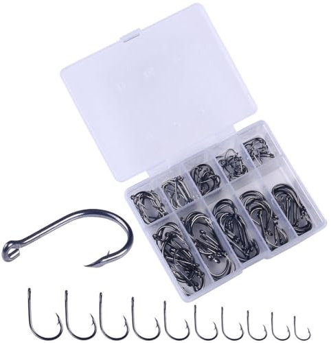 WMFASBAG 100 Pezzi Ami da Pesca Set Ganci in Acciaio ad Alto Tenore di Carbonio con Scatola di Immagazzinaggio Amo da Pesca Affilato Ami da Pesca di Diverse Dimensioni for Salata Dolce