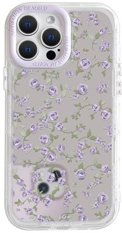 NITITOP Compatible with iPhone 14 Pro Case Cute Glossy Mirror Flower Floral Vintage Rose Pattern for Women Girls Purple Frame Design Shockproof Silver Protective Phone Cover - Purple Rose