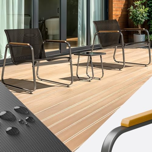 Blumtal Gartenmöbel Set 3er - Balkonmöbel Set für 2 Personen - 2 x Sessel + 1 x Tisch - Stahl Garten Möbel - Balkon Lounge Gartenmöbel - Gartenlounge - wetterbeständige Terrassenmöbel Anthrazit