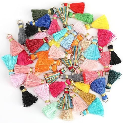 50 Stück Mini Handgemachte Baumwolle Quaste Anhänger - Bunte Troddel Quasten für DIY Schmuck und Bastelprojekte - Vielseitig einsetzbar