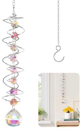 Kristall Sonnenfänger Windspiel, Dekorativer Kristall Windspiel mit Doppelspirale, Bunt Hängender Sonnenfänger für Fenster Garten Party 45cm