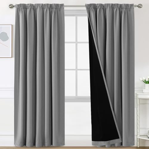 BellaHills 100% Rideau Occultant, Rideaux Occultant Thermique Isolant pour Chambre/Cuisine, Blanc Grisé,2 Panneaux,132x240 cm,Gris Clair