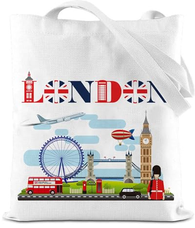 London Souvenirs Geschenk-Tragetasche – Stilvolle Canvas-Schultertasche für Damen und Herren, wiederverwendbar, faltbar, Stoffgeschenk für Einkaufen, Reisen, Neuheit Geschenk mit verschiedenen Designs