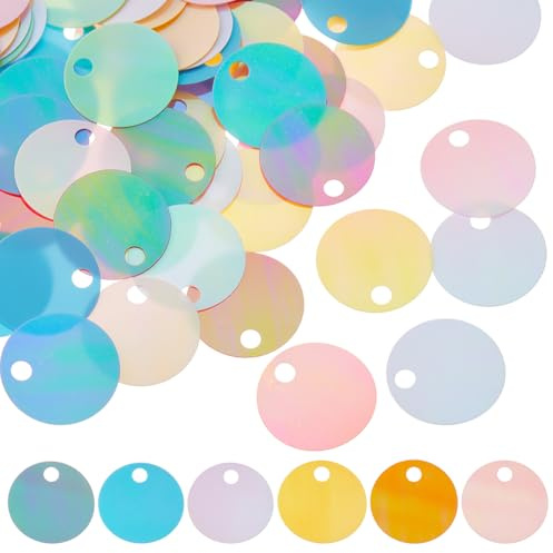 Hobbspring 90g Lose Pailletten 30mm Flache Runde Pailletten Bunte Schillernde PVC Applikation Lose Glitzerfolien Pailletten Kunstglitzer Loch Pailletten Für DIY Nähzubehör