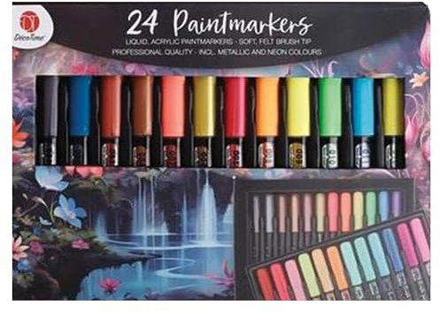 Decotime Paint Markers Set - 24 Vibrant Acrylic Paint Pens for Multiple Surfaces - Professional Colouring Pens for Wood, Glass, Fabric, Ceramic & Canvas - Long-Lasting Art Supplies for Crafting
