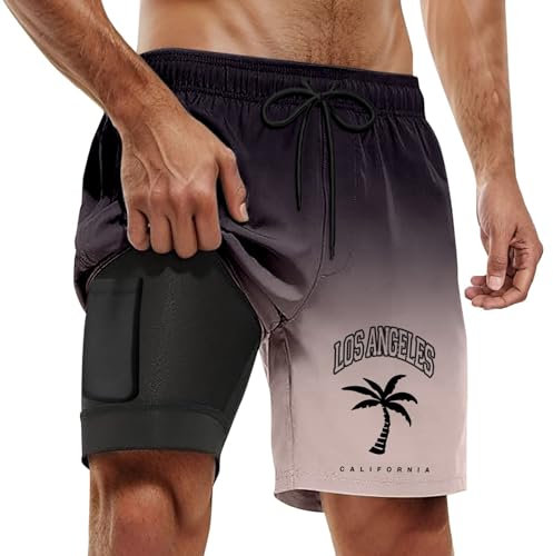 SUPTTING Costume da bagno da uomo, Los Angeles Palme, da spiaggia, da uomo, estivo, leggero, elastico, costume da bagno hawaiani, tropicale, surf, nuoto, tempo libero, beachwear, Stil-y11 rosa, 5XL