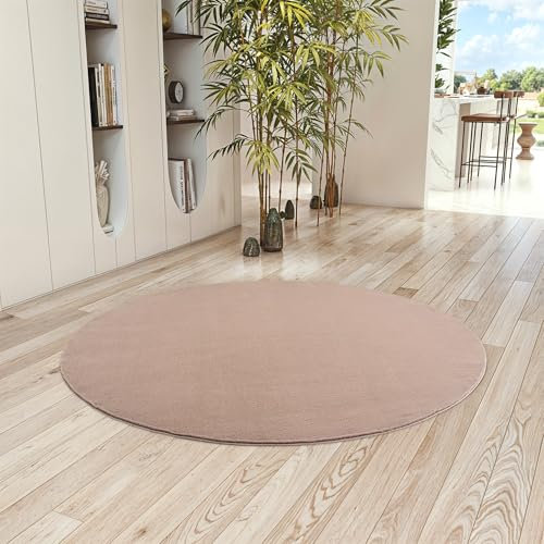 Teppium Runder Teppich Braun 200 cm Waschbarer Kurzflor Teppich, rund, rutschfest & weich, modernes einfarbiges Design für Wohnzimmer, Schlafzimmer, Küche & Kinderzimmer.