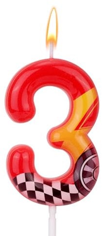 Racing Cars Themed Birthday Candle, Red Racing Car Lightning Number Candle Perfect Cake Toppers and Birthday Anniversary and Theme Party Decoration Supplies(Number 3)