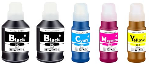Yowell 5X 102 Tinte Kompatibel für Epson 102 Multipack für EcoTank ET-2850 ET-4850 ET-3850 ET-2856 ET-2750 ET-4856 ET-15000 ET-4750 ET-3750 ET-2756