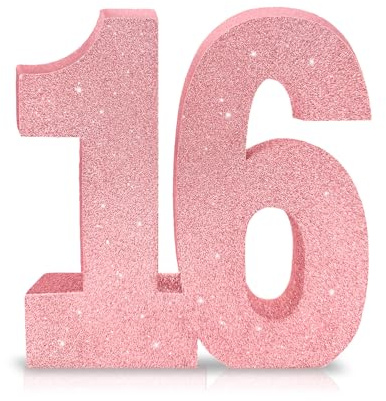 Number 16 Glitter Table Decoration Centrepiece Pink,16th Birthday Table Decorations for Girls,20cm Sparkly 16 Sign Table Number Topper for Birthday Wedding Anniversary Table Decorations