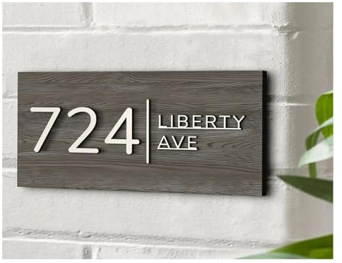 Numero de Maison Exterieur,Plaque Numero Maison Panneau de numéro de maison flottant personnalisé, plaques nominatives de famille de rue en plein air, panneau de porte mural en bois mat(4,18x9inch)