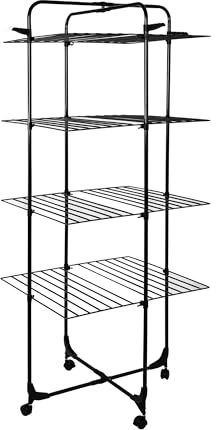 Yoursol Wäscheständer Turm Paris in Schwarz, Turmwäscheständer faltbar mit 4 Ebenen, platzsparender Wäscheständer Turm klappbar, rollbar, 40m Wäscheleine, extra Dicke Leinen, Höhe = 1,72m
