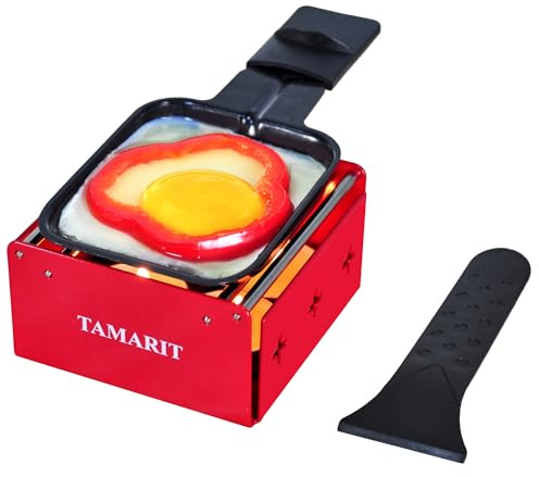 TAMARIT Parrilla personal Raclette - Derretidor de queso raclette portátil a la luz de las velas con sartén antiadherente y espátula - Máquina de raclette pequeña para una persona, picnic, camping y