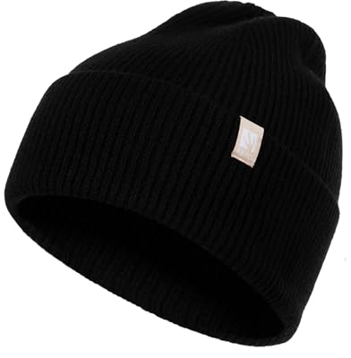 HEYO Unisex Wollmütze | Winter Beanie aus Merino Wolle | Warme Strickmütze mit Umschlag | Damen Herren Wintermütze HCU009 (DE/NL/SE/PL, Alphanumerisch, Einheitsgröße, Schwarz)